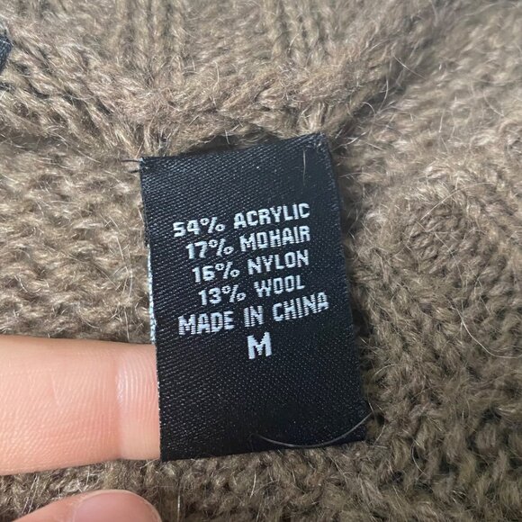 Moda International Brown Cable Knit Sweater Women Medium Mohair Wool Blend - Picture 3 of 7